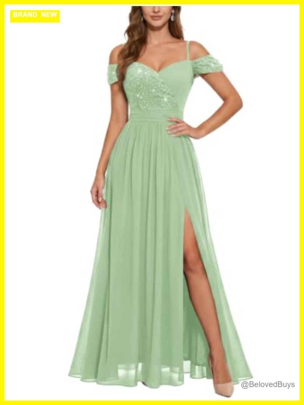 Off Shoulder Lace Sequin Formal Maxi Dress Wedding A-Line